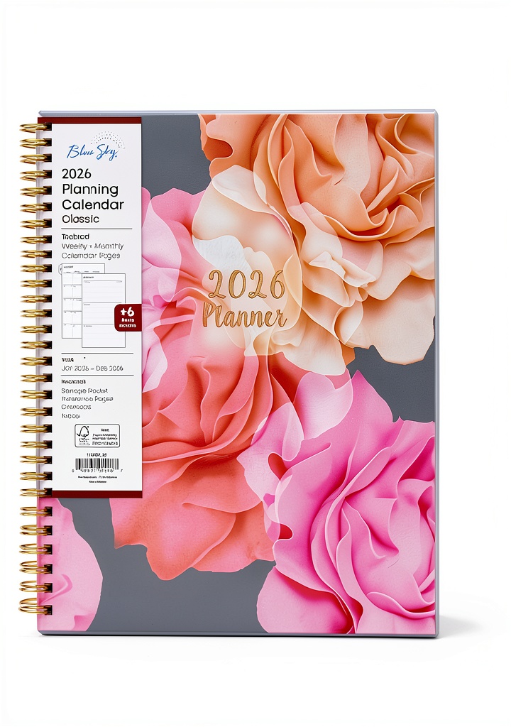 Blue Sky 2026 L Shaped planner opened on a desk with notes and stickers