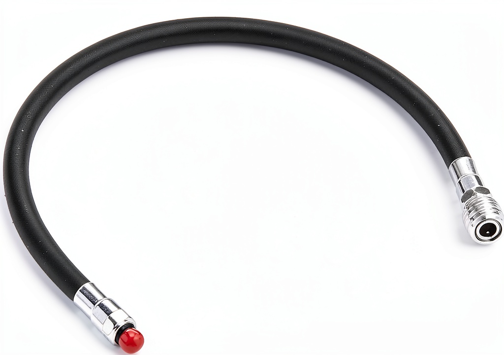 Scuba Choice low pressure hose attached to a BCD underwater