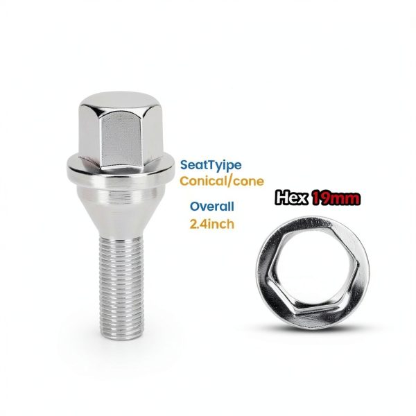Dynofit 19mm Hex-28mm Shank Wheel Bolt 20pcs Black Silver Steel-1