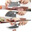 3PCS Butcher Knife Set, 7" Butcher Meat Cleaver, 7" Serbian Chef Knife and 6.5" Viking Knife, Hand Forged Kitchen Knife Set with Plastic Handle, Geat for Home, Camping, BBQ (Unique Finger Hole Design)-3