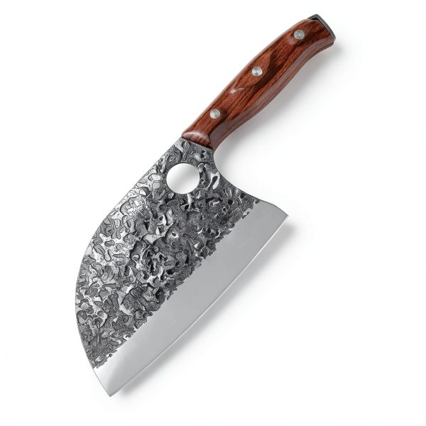 3PCS Butcher Knife Set, 7" Butcher Meat Cleaver, 7" Serbian Chef Knife and 6.5" Viking Knife, Hand Forged Kitchen Knife Set with Plastic Handle, Geat for Home, Camping, BBQ (Unique Finger Hole Design)-4