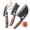 3PCS Butcher Knife Set, 7" Butcher Meat Cleaver, 7" Serbian Chef Knife and 6.5" Viking Knife, Hand Forged Kitchen Knife Set with Plastic Handle, Geat for Home, Camping, BBQ (Unique Finger Hole Design)-6