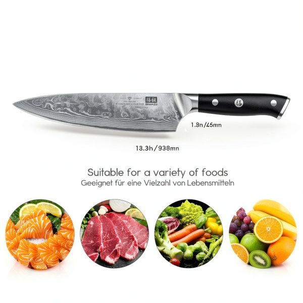 SHAN ZU Chef Knife 8 Inch Japanese Steel Damascus Kitchen Knife, Professional Kitchen Knives Sharp High Carbon Super Steel Kitchen Utility Knife-4