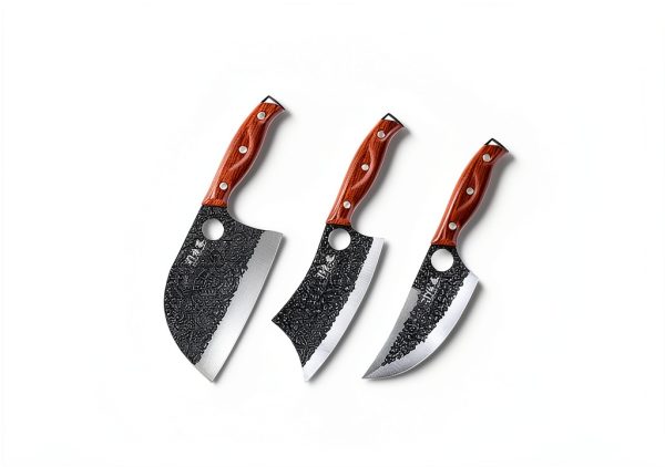3PCS Butcher Knife Set, 7" Butcher Meat Cleaver, 7" Serbian Chef Knife and 6.5" Viking Knife, Hand Forged Kitchen Knife Set with Plastic Handle, Geat for Home, Camping, BBQ (Unique Finger Hole Design)-5