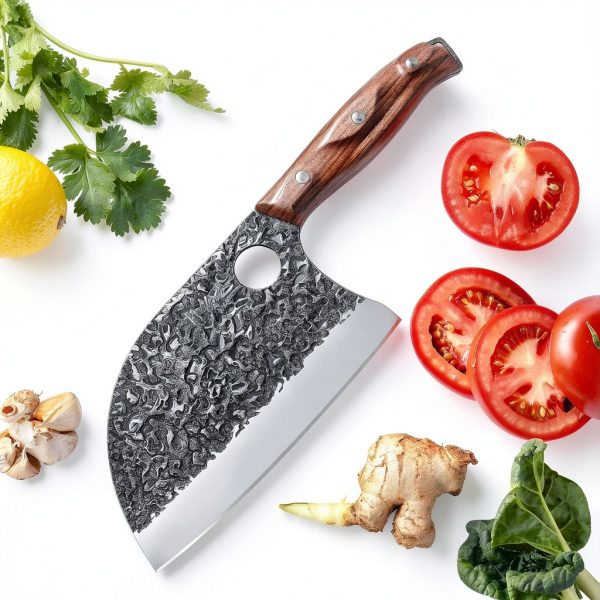 3PCS Butcher Knife Set, 7" Butcher Meat Cleaver, 7" Serbian Chef Knife and 6.5" Viking Knife, Hand Forged Kitchen Knife Set with Plastic Handle, Geat for Home, Camping, BBQ (Unique Finger Hole Design)-8