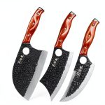 3PCS Butcher Knife Set, 7" Butcher Meat Cleaver, 7" Serbian Chef Knife and 6.5" Viking Knife, Hand Forged Kitchen Knife Set with Plastic Handle, Geat for Home, Camping, BBQ (Unique Finger Hole Design)-0