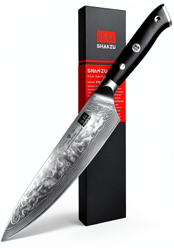 SHAN ZU Chef Knife 8 Inch Japanese Steel Damascus Kitchen Knife, Professional Kitchen Knives Sharp High Carbon Super Steel Kitchen Utility Knife-0