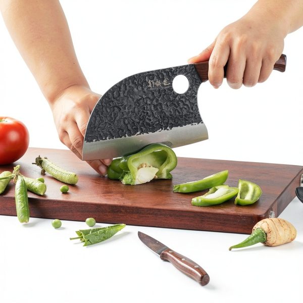 3PCS Butcher Knife Set, 7" Butcher Meat Cleaver, 7" Serbian Chef Knife and 6.5" Viking Knife, Hand Forged Kitchen Knife Set with Plastic Handle, Geat for Home, Camping, BBQ (Unique Finger Hole Design)-2